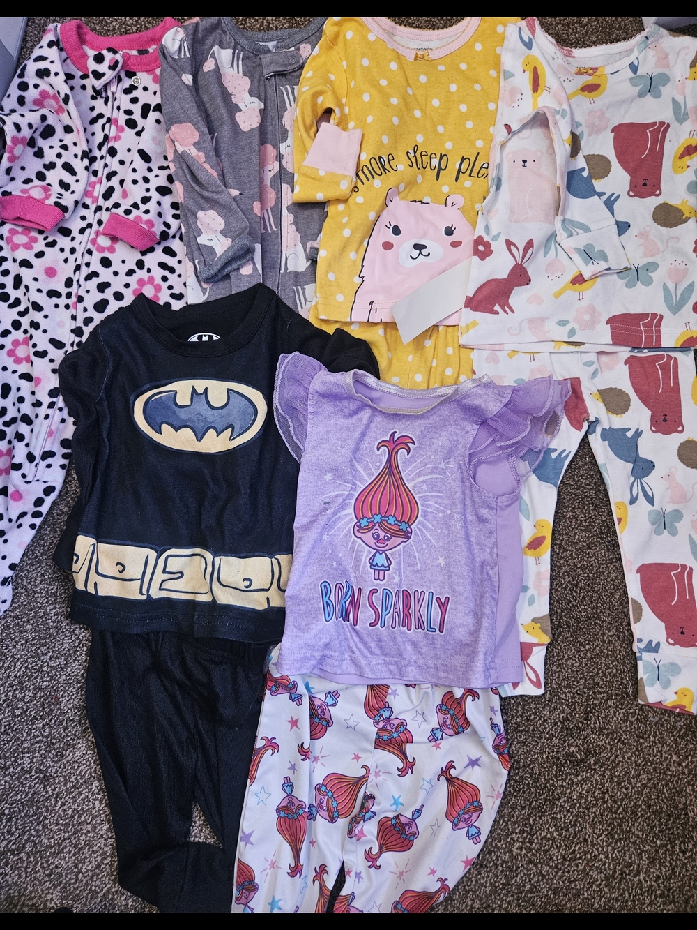 Girls Pajama Lot Including Trolls, Batman And Animals